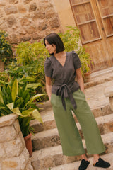 Tokyo wide linen pants in Matcha Green