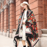 Anyyou 100% Merino Wool Black Silk Satin Floral Silk Satin Large Winter Scarf Pashmina Shawl Bandana Perfect For Women Ladies Fashion Style