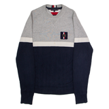 TOMMY HILFIGER Mens Patterned Jumper Blue Crew Neck Tight Knit Wool S