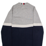 TOMMY HILFIGER Mens Patterned Jumper Blue Crew Neck Tight Knit Wool S