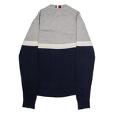 TOMMY HILFIGER Mens Patterned Jumper Blue Crew Neck Tight Knit Wool S