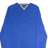 TOMMY HILFIGER Mens Jumper Blue V-Neck Tight Knit L