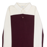 REISS Mens Patterned Jumper Maroon Colourblock Collared Tight Knit Wool S