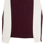 REISS Mens Patterned Jumper Maroon Colourblock Collared Tight Knit Wool S