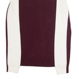 REISS Mens Patterned Jumper Maroon Colourblock Collared Tight Knit Wool S