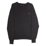 BENCH Mens Jumper Grey V-Neck Tight Knit L