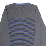 BEN SHERMAN Mens Patterned Jumper Grey Striped Crew Neck Tight Knit XL