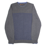BEN SHERMAN Mens Patterned Jumper Grey Striped Crew Neck Tight Knit XL