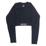 NIKE Ribbed Crop Womens Sweatshirt Black Crew Neck XL