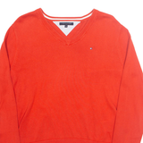 TOMMY HILFIGER GOLF Womens Jumper Orange V-Neck Tight Knit M