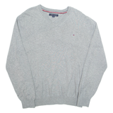 TOMMY HILFIGER Mens Jumper Grey V-Neck Tight Knit L