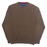 TOMMY HILFIGER Mens Jumper Brown Tight Knit L