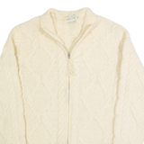 THOMAS KEELING Womens Aran Cardigan Cream High Neck 90s Wool M