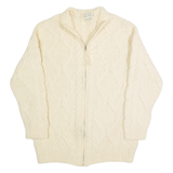 THOMAS KEELING Womens Aran Cardigan Cream High Neck 90s Wool M