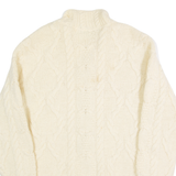 THOMAS KEELING Womens Aran Cardigan Cream High Neck 90s Wool M