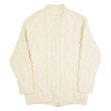 THOMAS KEELING Womens Aran Cardigan Cream High Neck 90s Wool M