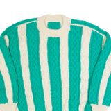 Womens Aran Jumper Cream Striped 90s Cable Knit L