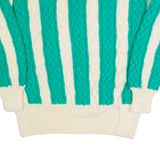 Womens Aran Jumper Cream Striped 90s Cable Knit L