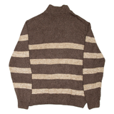CHAPS Mens Patterned Jumper Brown Striped Button Neck Chunky Knit L