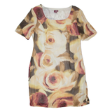 QUEENSWAY Womens Pencil Dress Cream Viscose 90s Floral Knee Length L