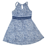 M SQUITOS Womens Fit & Flare Dress Blue 90s Crazy Pattern Knee Length M