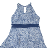 M SQUITOS Womens Fit & Flare Dress Blue 90s Crazy Pattern Knee Length M