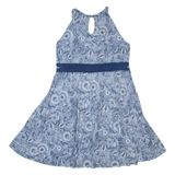 M SQUITOS Womens Fit & Flare Dress Blue 90s Crazy Pattern Knee Length M