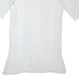 Womens Shift Dress White Crochet Short Sleeve Short M