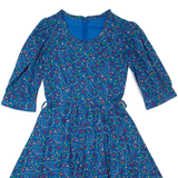 Womens A-Line Dress Blue 90s Floral Midi S