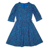 Womens A-Line Dress Blue 90s Floral Midi S