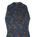 Womens A-Line Dress Grey 90s Floral Long Sleeve Midi S