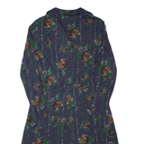 Womens A-Line Dress Grey 90s Floral Long Sleeve Midi S