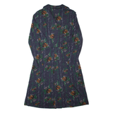 Womens A-Line Dress Grey 90s Floral Long Sleeve Midi S