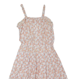 Womens Fit & Flare Dress Pink 90s Floral Sleeveless Midi S