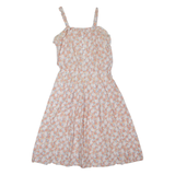 Womens Fit & Flare Dress Pink 90s Floral Sleeveless Midi S