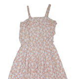 Womens Fit & Flare Dress Pink 90s Floral Sleeveless Midi S