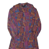 Womens A-Line Dress Purple 90s Geometric Long Sleeve Long L
