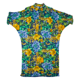 BOTTO Womens Shift Dress Blue 90s Floral Short Sleeve Midi L