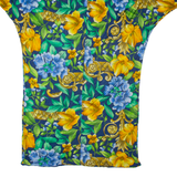 BOTTO Womens Shift Dress Blue 90s Floral Short Sleeve Midi L