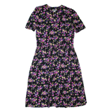 TAURUS II Womens A-Line Dress Black 90s Floral Short Sleeve Long L