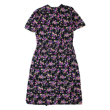 TAURUS II Womens A-Line Dress Black 90s Floral Short Sleeve Long L