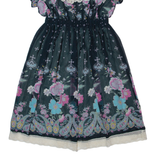 DRESS TO KILL Girls A-Line Dress Black 90s Floral Short Sleeve Midi M