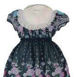 DRESS TO KILL Girls A-Line Dress Black 90s Floral Short Sleeve Midi M