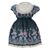 DRESS TO KILL Girls A-Line Dress Black 90s Floral Short Sleeve Midi M