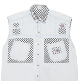 GET NAME USED Mens Denim Shirt Blue Check Sleeveless L