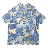 Womens Hawaiian Shirt Blue Viscose Crazy Pattern XL
