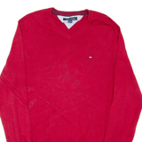TOMMY HILFIGER Mens Jumper Red V-Neck Tight Knit M