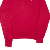 TOMMY HILFIGER Mens Jumper Red V-Neck Tight Knit M