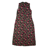 BASIC EDITIONS Tea Womens Day Dress Black 90s Floral Sleeveless Long M