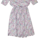 MLS LTD Womens A-Line Dress Pink 80s Floral Short Sleeve Midi L
